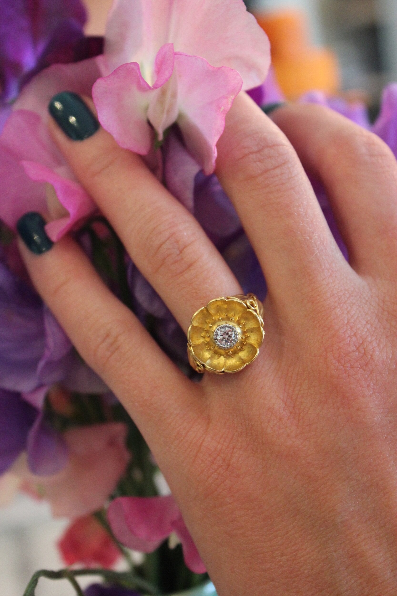 1970's Diamond Flower Ring-Charlotte Sayers Antique Jewellery