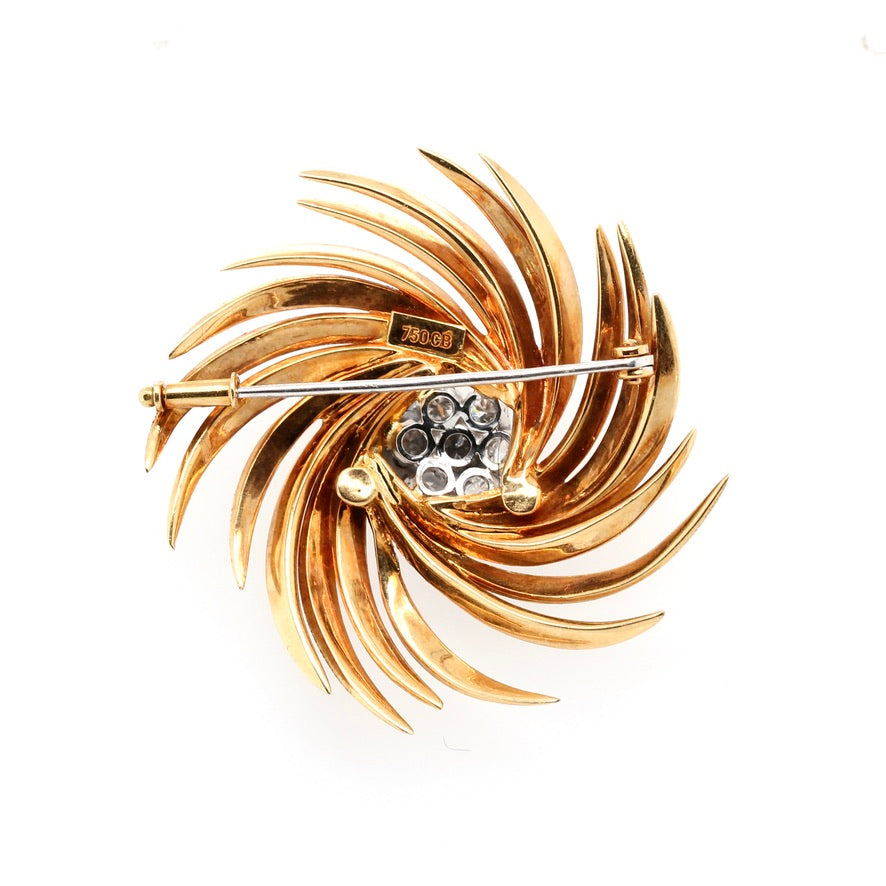 1970's Fine Gold Diamond Brooch-Charlotte Sayers Antique Jewellery