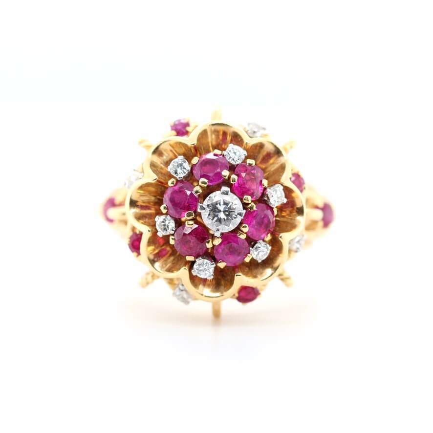 1970's Ruby and Diamond Cluster Ring-Charlotte Sayers Antique Jewellery