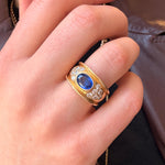 1970s Sapphire and Diamond Chunky Gold Band Ring-Charlotte Sayers Antique Jewellery