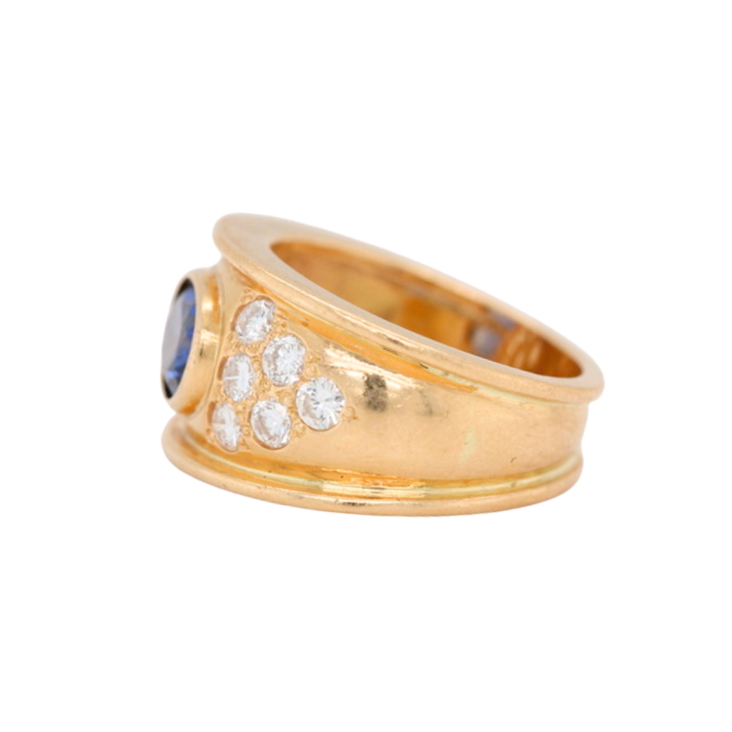 1970s Sapphire and Diamond Chunky Gold Band Ring-Charlotte Sayers Antique Jewellery