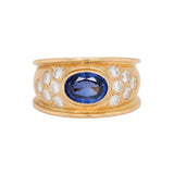 1970s Sapphire and Diamond Chunky Gold Band Ring-Charlotte Sayers Antique Jewellery