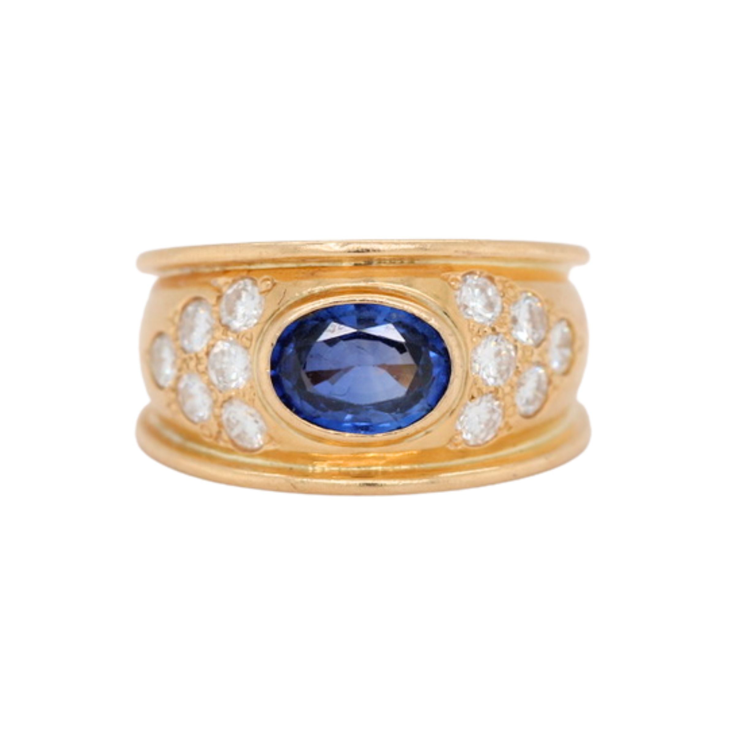 1970s Sapphire and Diamond Chunky Gold Band Ring-Charlotte Sayers Antique Jewellery