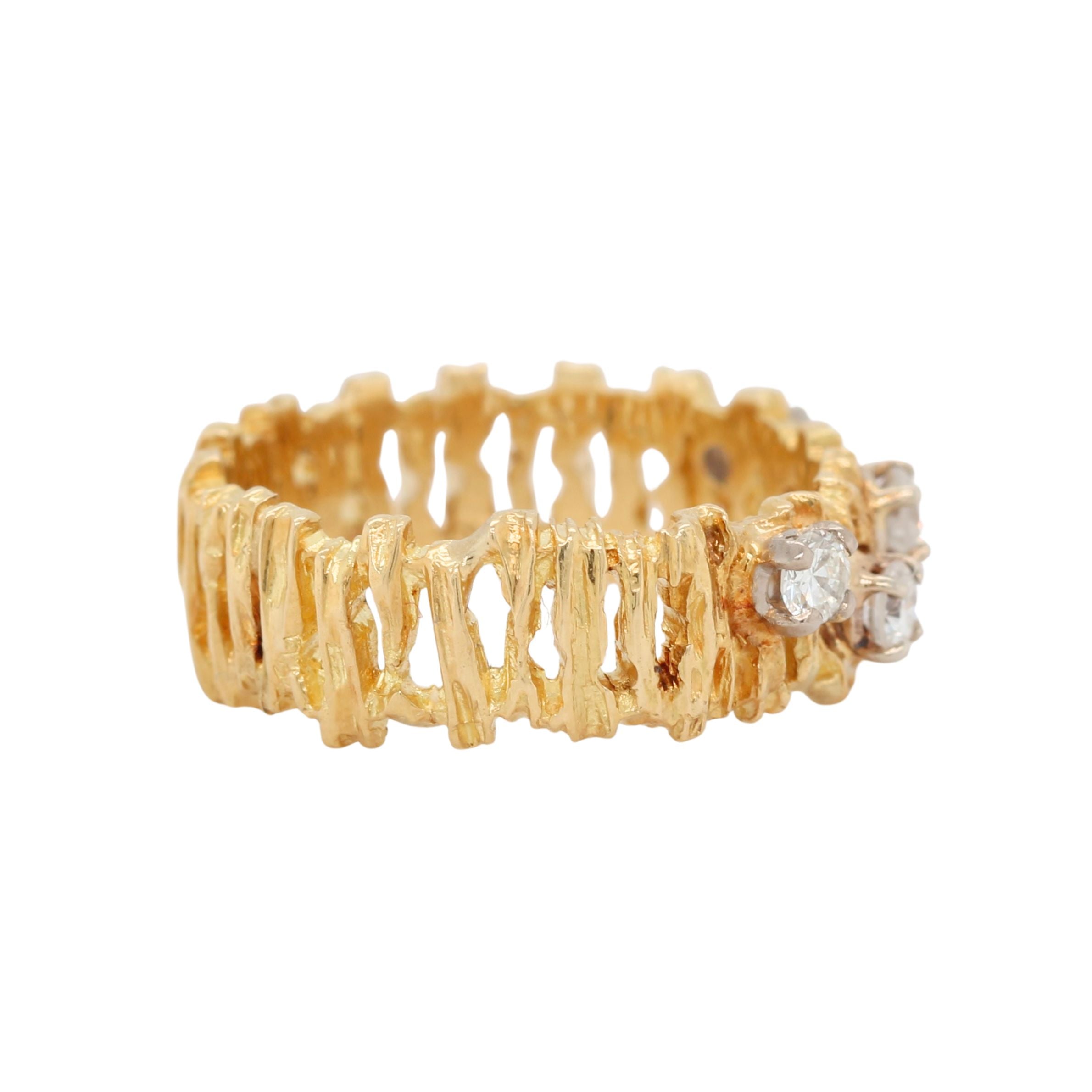 1970's Sculpted Gold and Diamond Ring-Charlotte Sayers Antique Jewellery