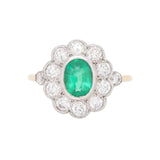 Emerald and Old Cut Diamond Cluster Ring