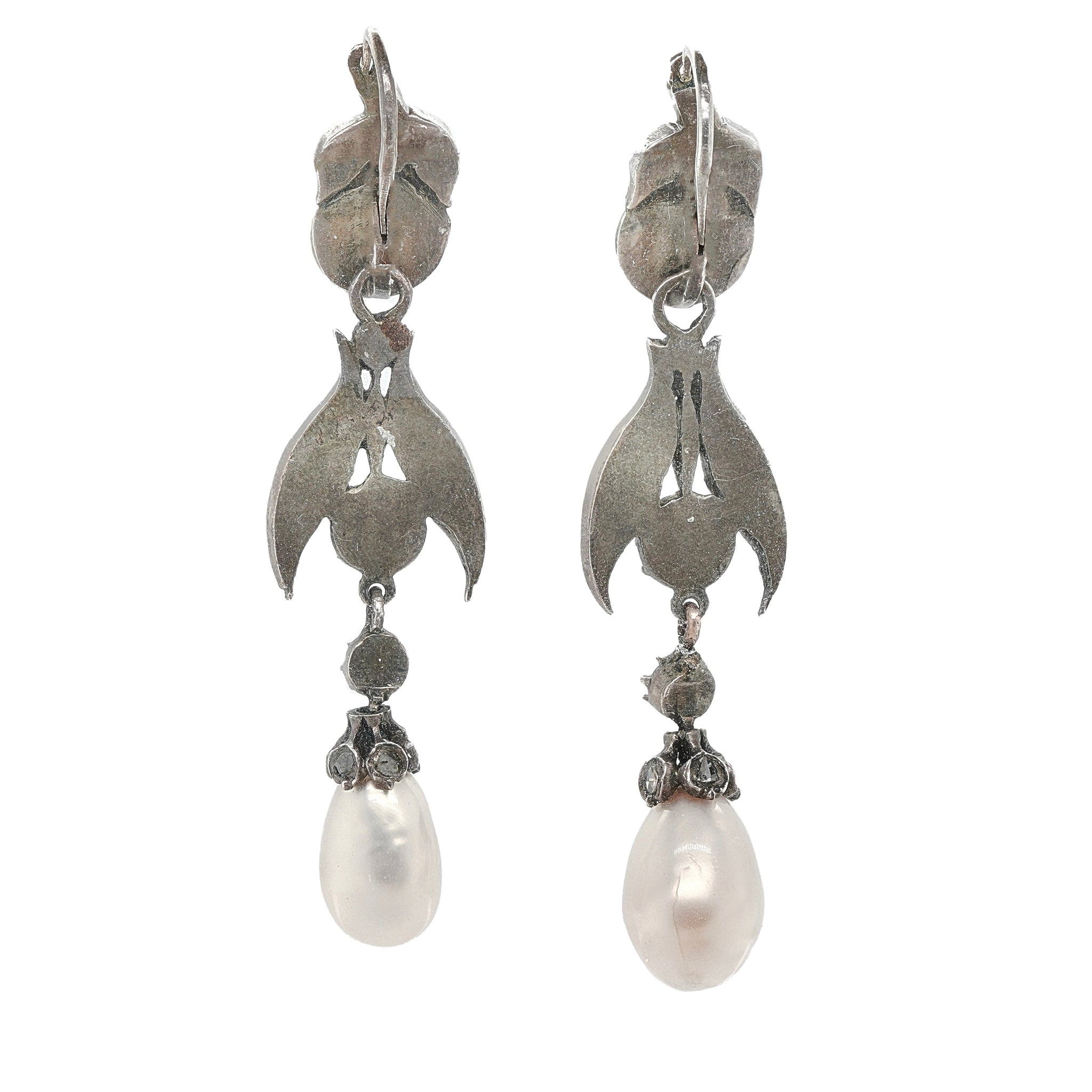 Georgian Pearl and Diamond Drop Earrings