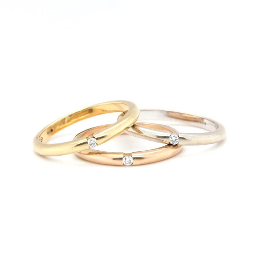 3 Colour Gold Diamond Rings-Charlotte Sayers Antique Jewellery