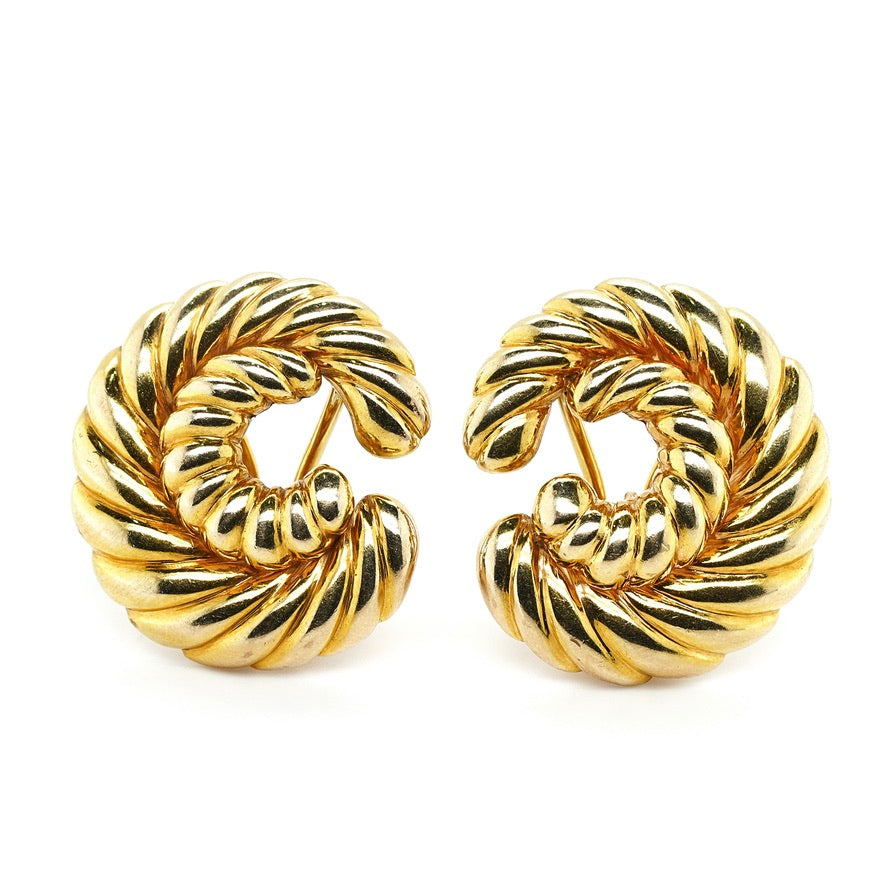 60's Gold Shell Earrings-Charlotte Sayers Antique Jewellery