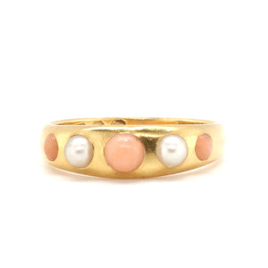 Victorian Pearl and Coral Gypsy Ring