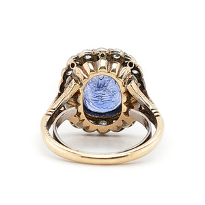Early Victorian Sapphire Intaglio and Diamond Ring