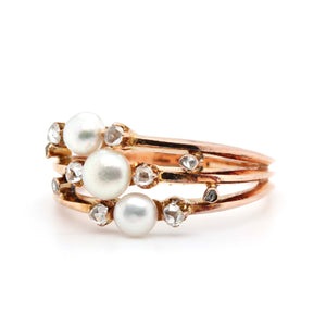 Edwardian Rose Diamond and Natural Pearl Ring