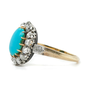 Edwardian Turquoise and Diamond Cluster Ring