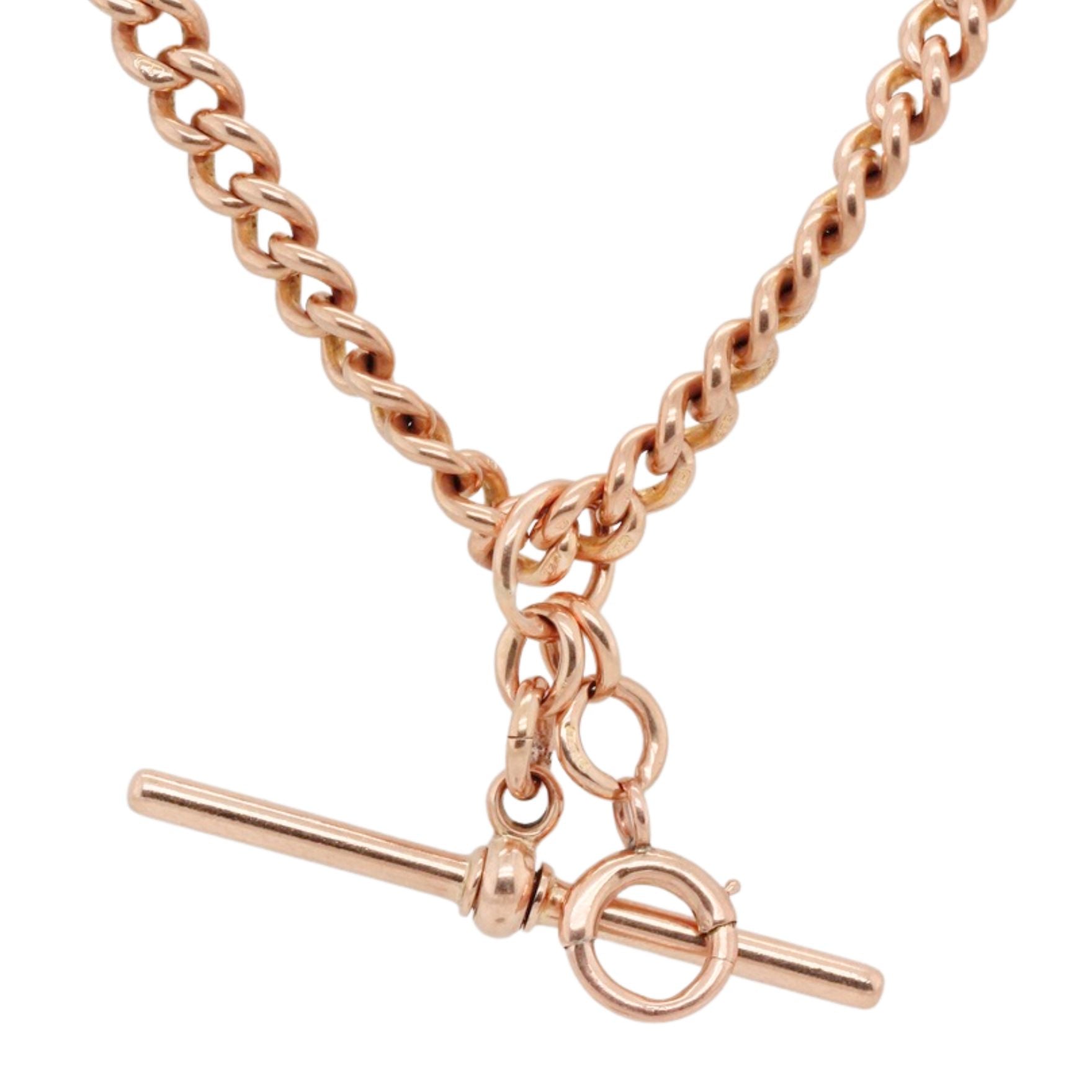 9ct Gold Albert Chain with T Bar and Bolt Rings-Charlotte Sayers Antique Jewellery