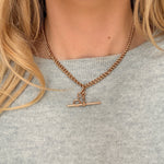 9ct Gold Albert Chain with T Bar and Bolt Rings-Charlotte Sayers Antique Jewellery