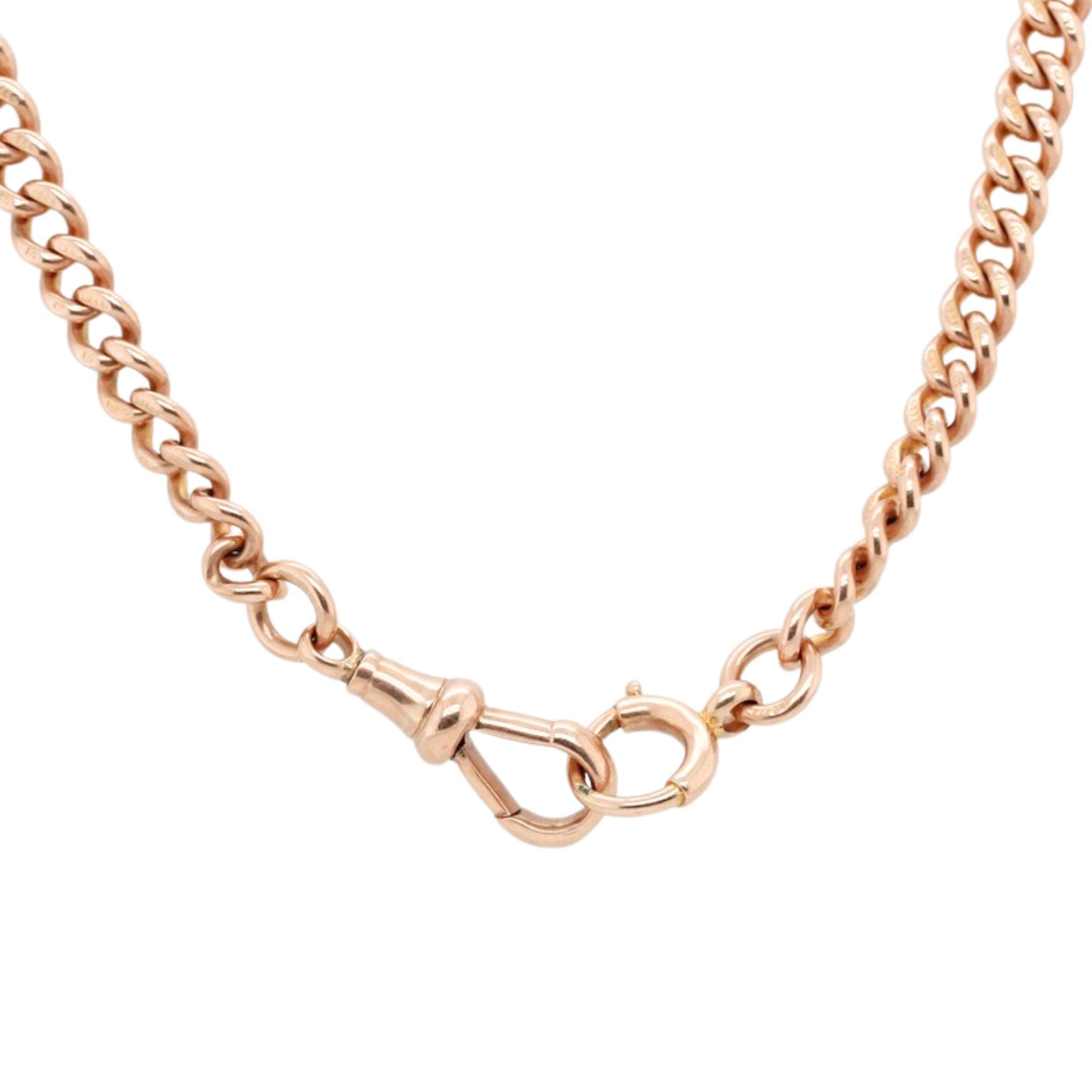 9ct Gold Albert Chain with T Bar and Bolt Rings-Charlotte Sayers Antique Jewellery