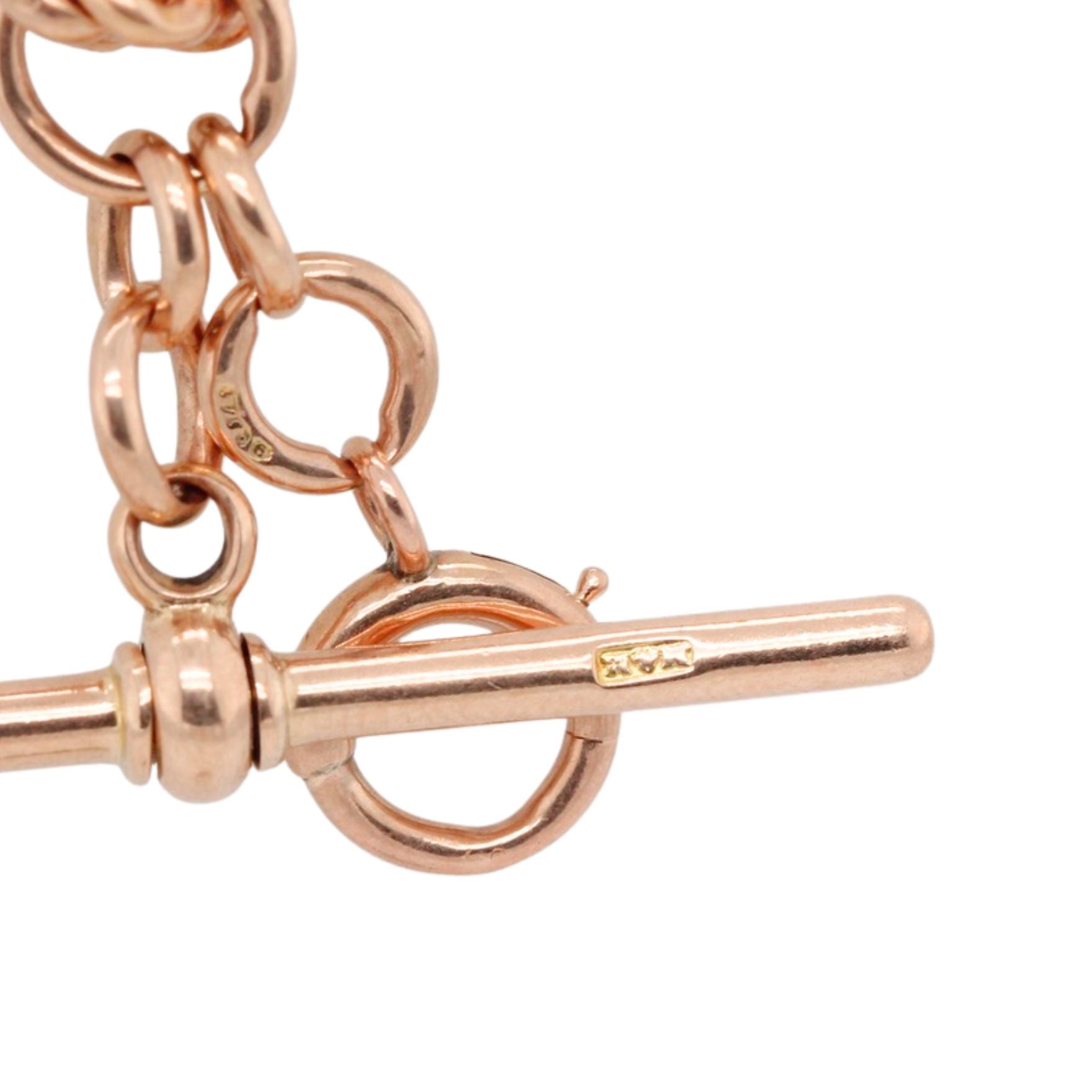 9ct Gold Albert Chain with T Bar and Bolt Rings-Charlotte Sayers Antique Jewellery