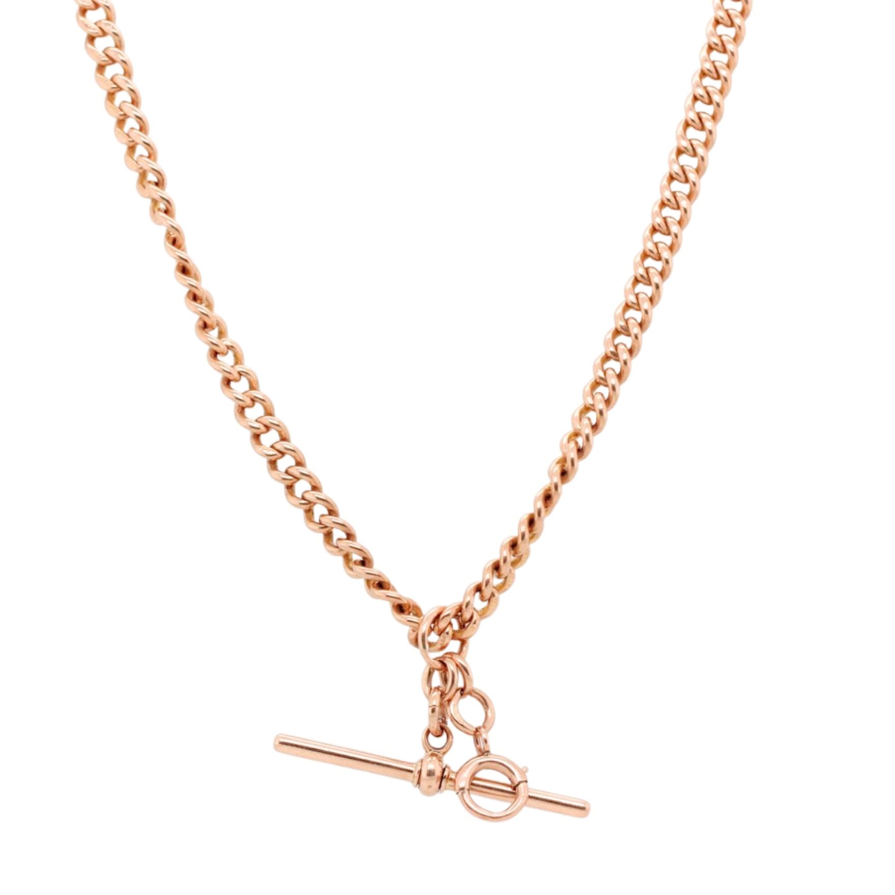 9ct Gold Albert Chain with T Bar and Bolt Rings-Charlotte Sayers Antique Jewellery