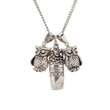 A Trio of Owl Charms on a Silver Chain-Charlotte Sayers Antique Jewellery