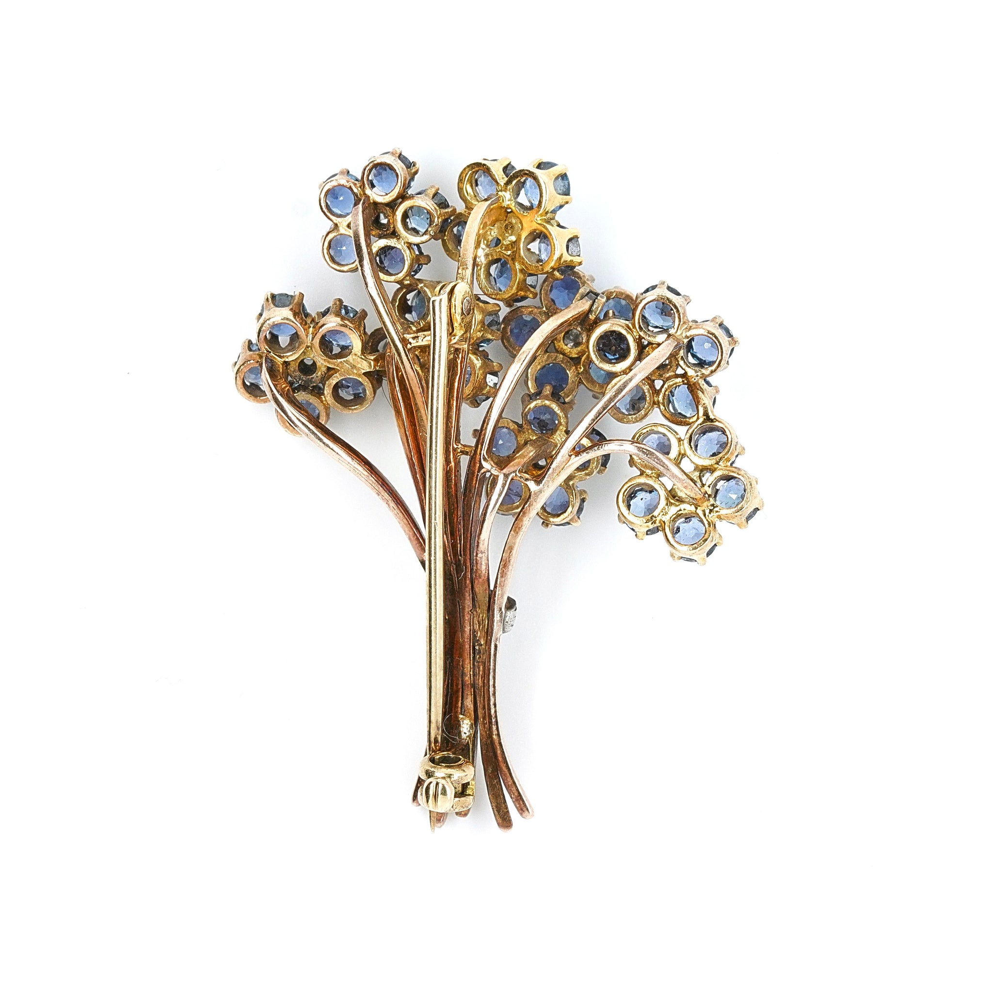 Edwardian Sapphire Diamond and Pearl Flower Brooch