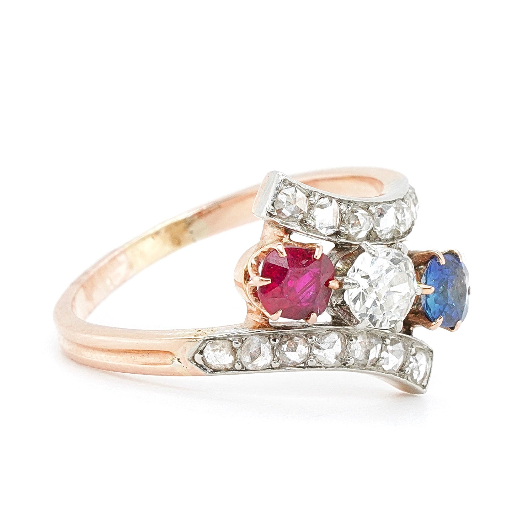 French Ruby Sapphire and Diamond Ring