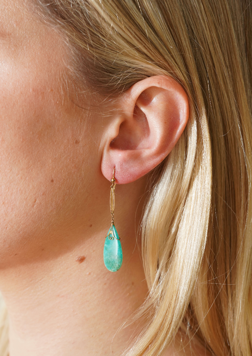 Amazonite Drop Earrings-Charlotte Sayers Antique Jewellery