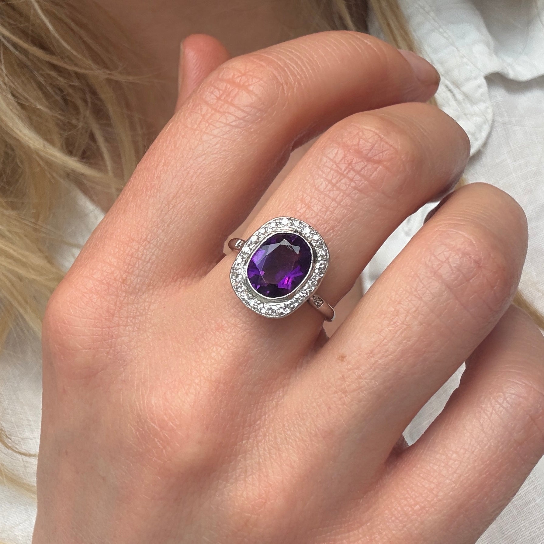 Amethyst Diamond Cluster Ring-Charlotte Sayers Antique Jewellery