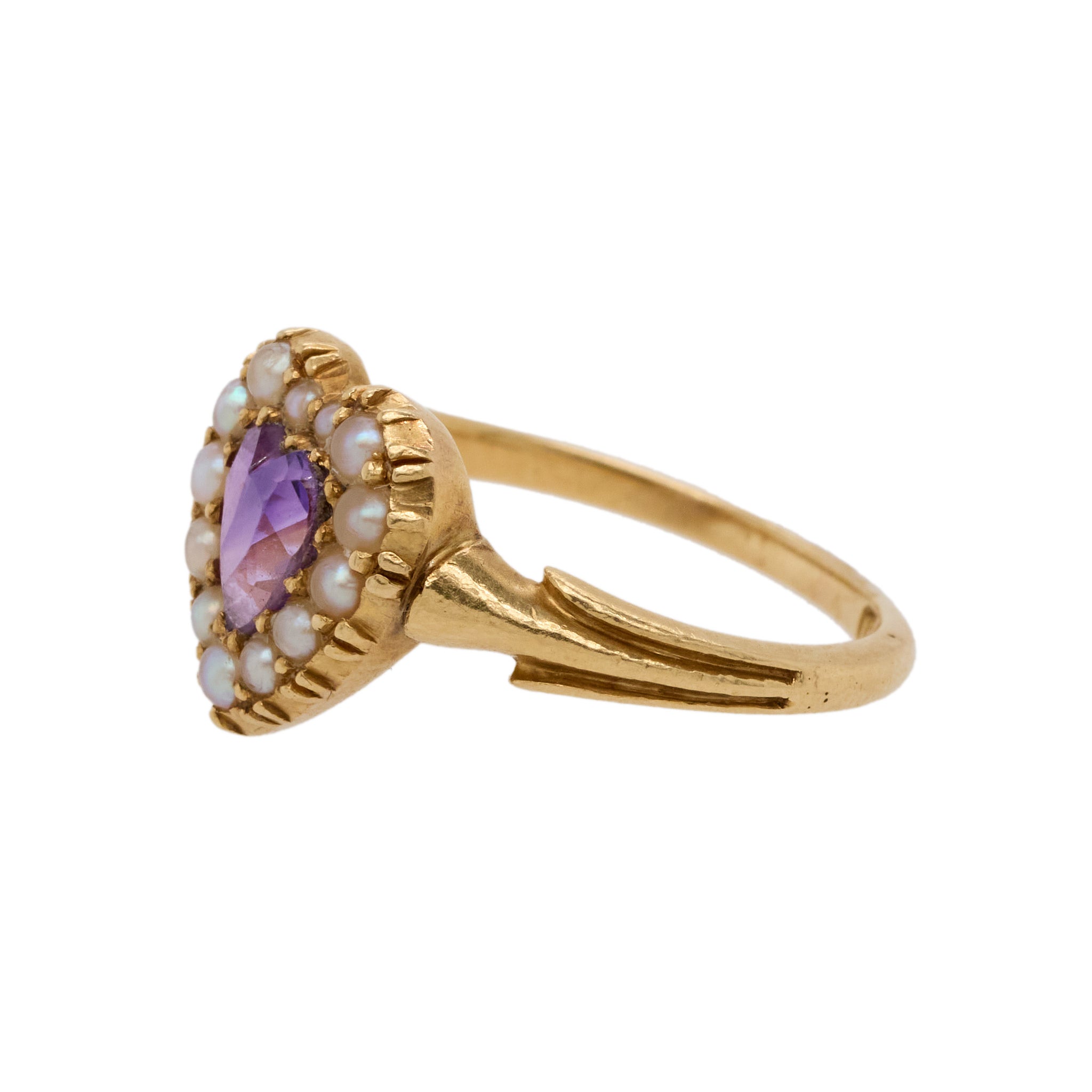 Amethyst Pearl Heart Ring-Charlotte Sayers Antique Jewellery