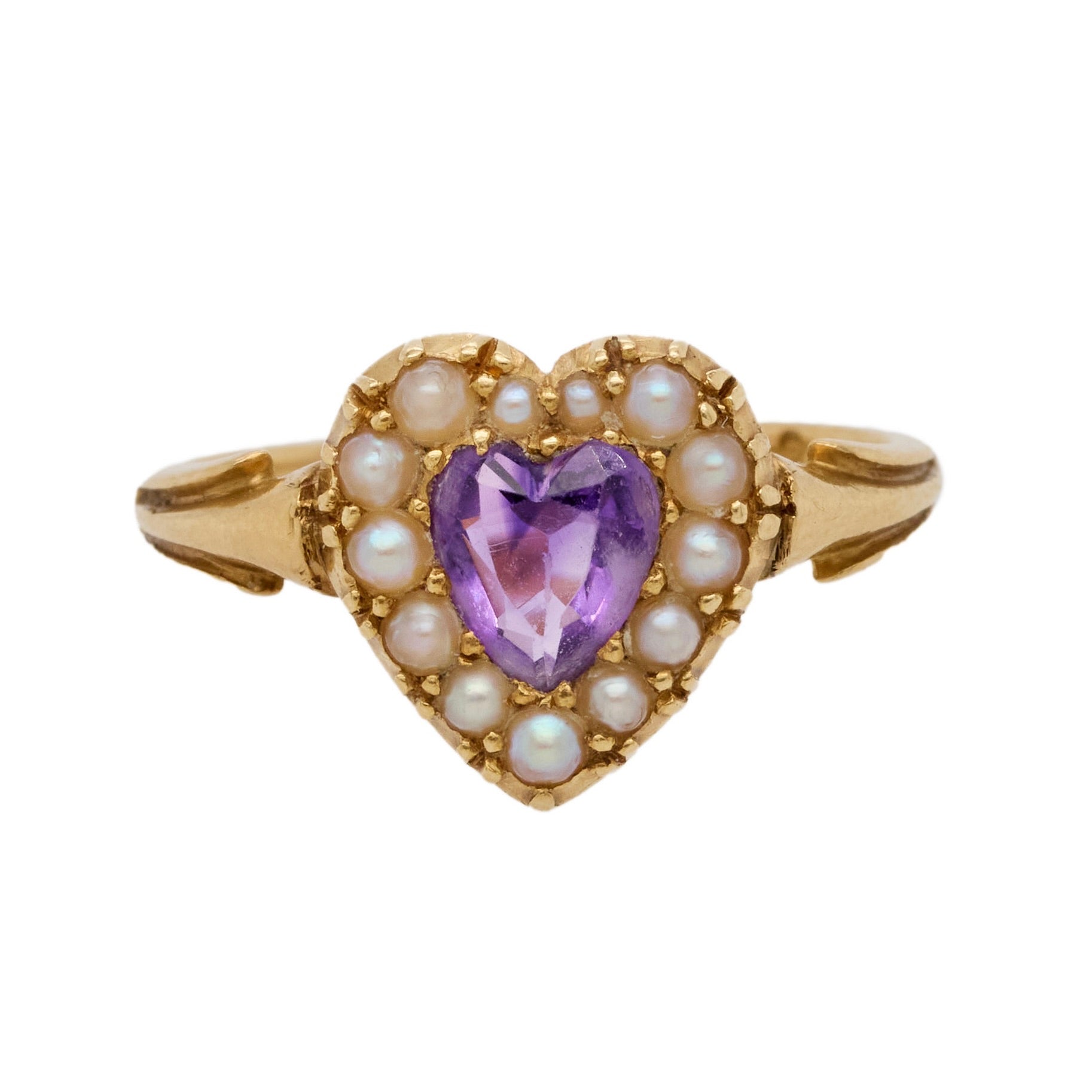 Amethyst Pearl Heart Ring-Charlotte Sayers Antique Jewellery