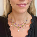 Amethyst Pearl and Green Enamel Necklace-Charlotte Sayers Antique Jewellery