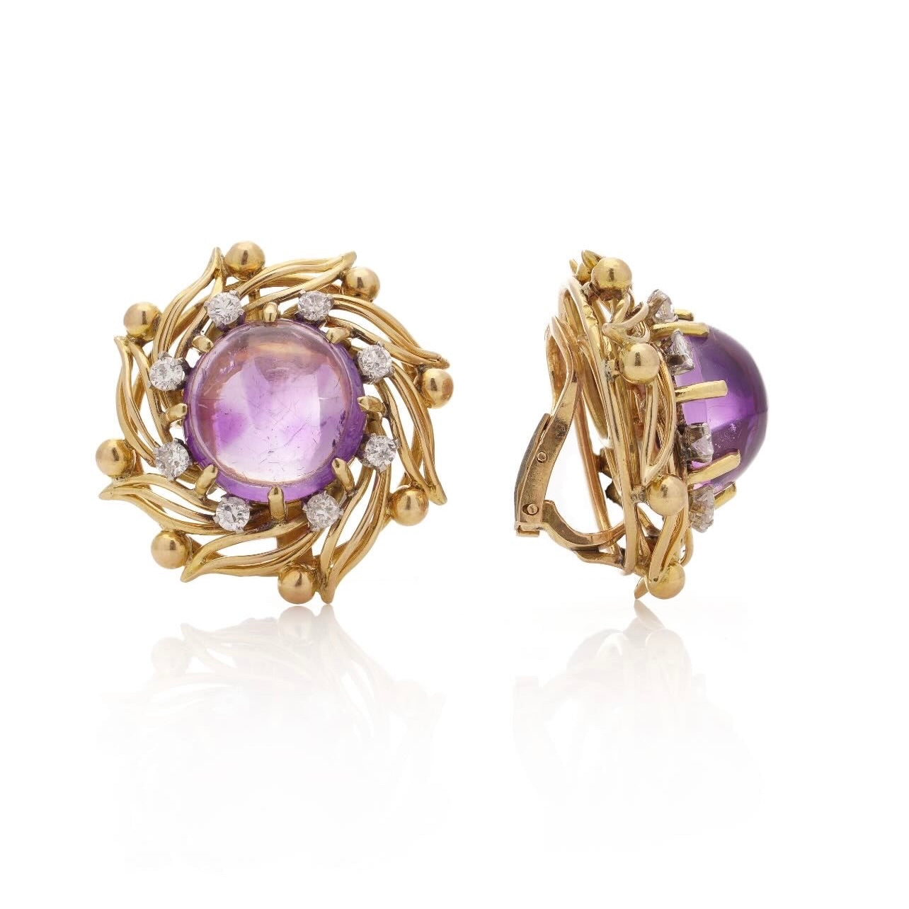 Amethyst and Diamond Clip Earrings-Charlotte Sayers Antique Jewellery