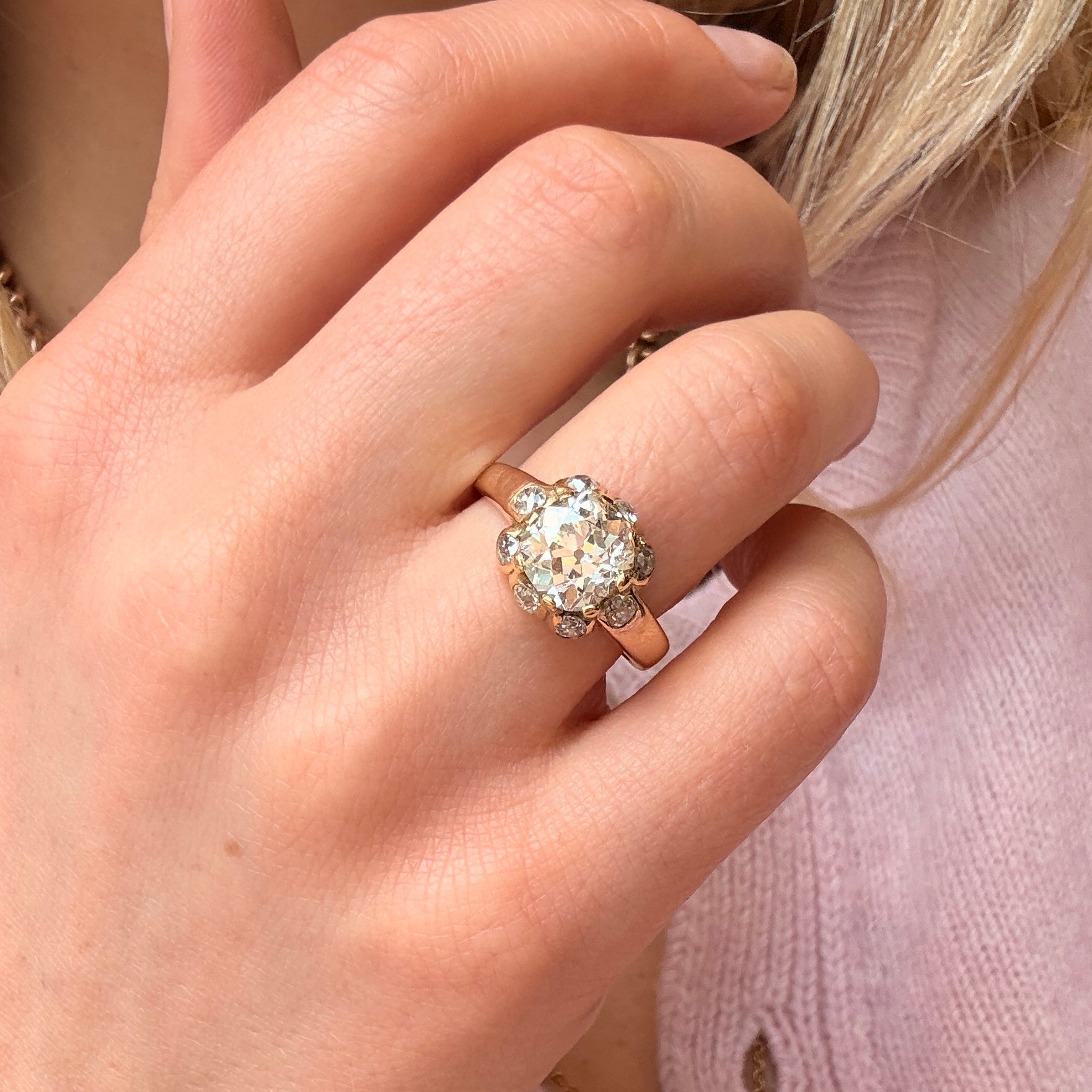 Antique Cushion Cut Diamond Ring-Charlotte Sayers Antique Jewellery