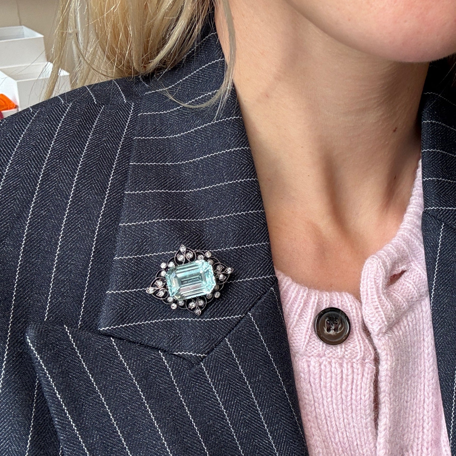 Aquamarine Diamond Brooch-Charlotte Sayers Antique Jewellery