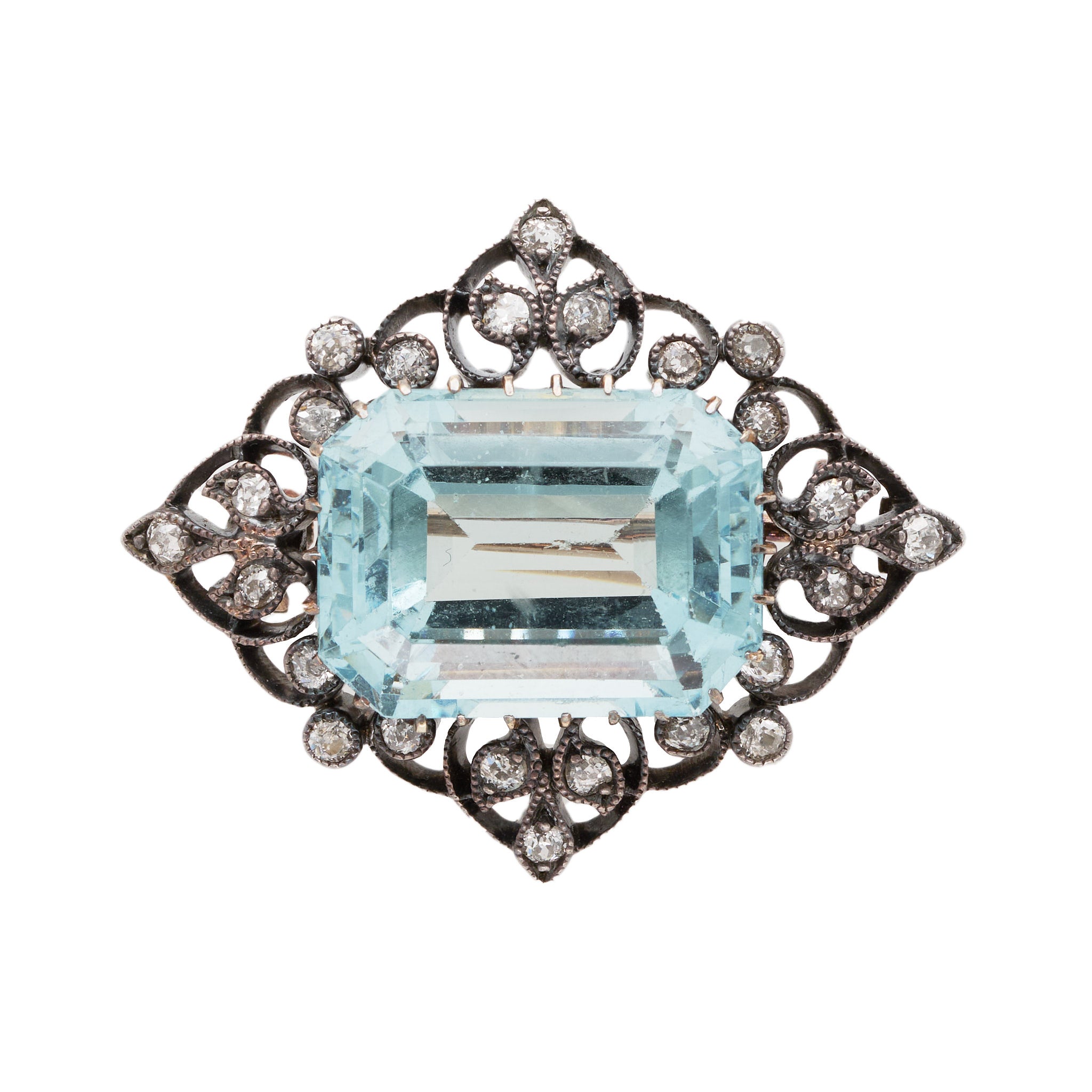 Aquamarine Diamond Brooch-Charlotte Sayers Antique Jewellery