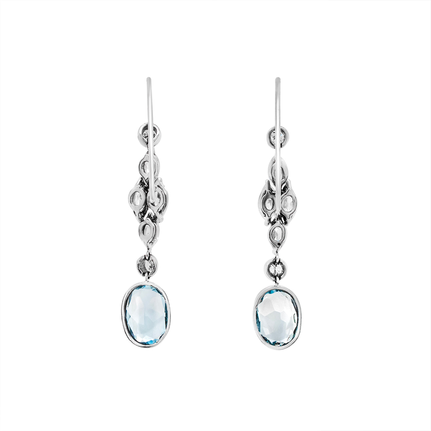 Aquamarine & Diamond Drop Earrings-Charlotte Sayers Antique Jewellery