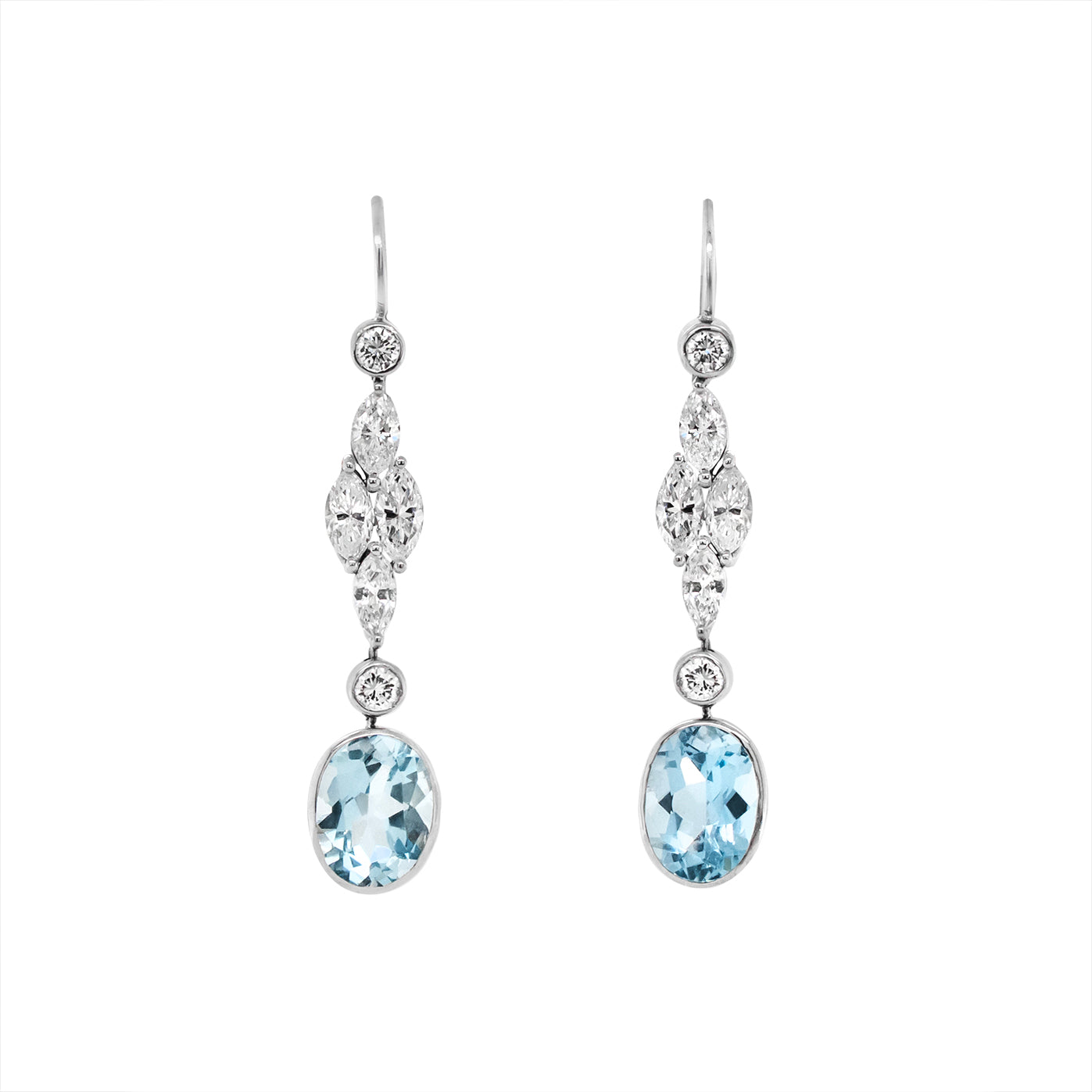 Aquamarine & Diamond Drop Earrings-Charlotte Sayers Antique Jewellery