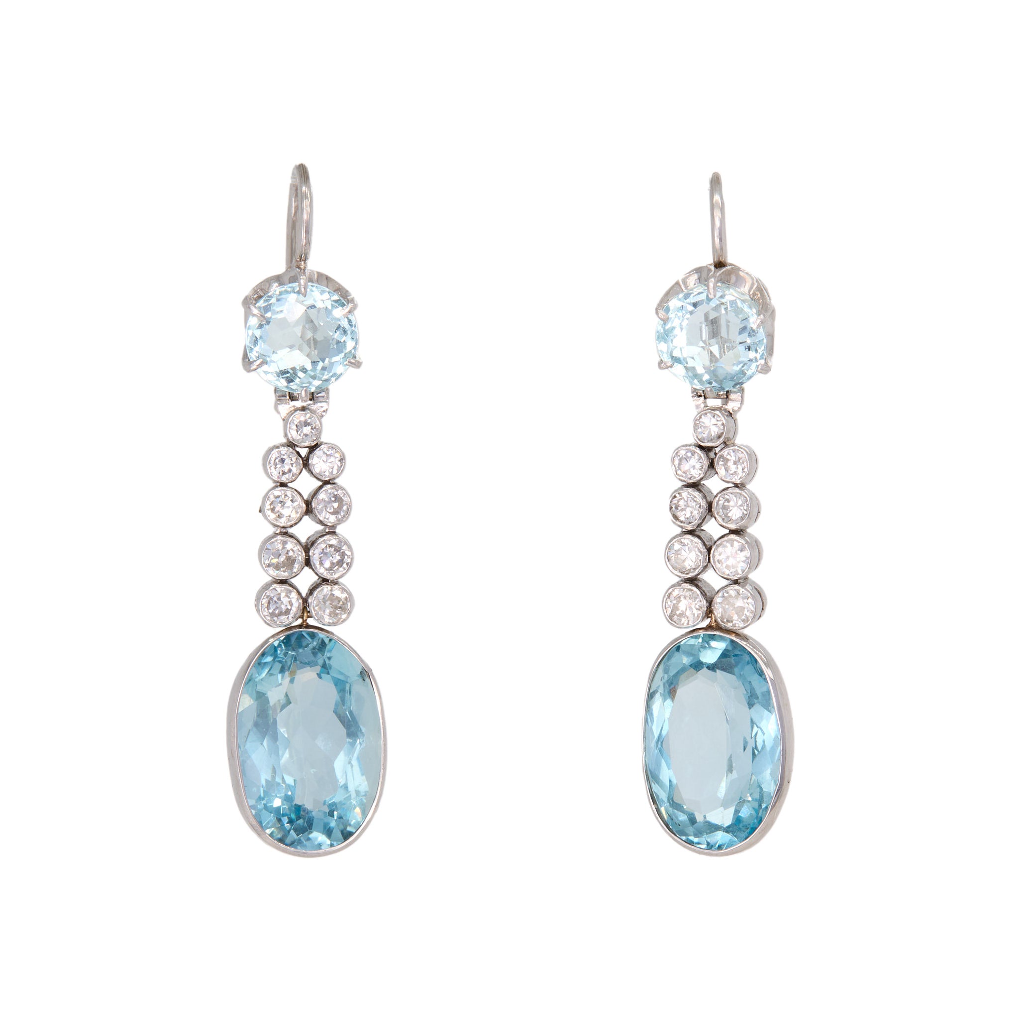 Aquamarine Diamond Drop Earrings-Charlotte Sayers Antique Jewellery