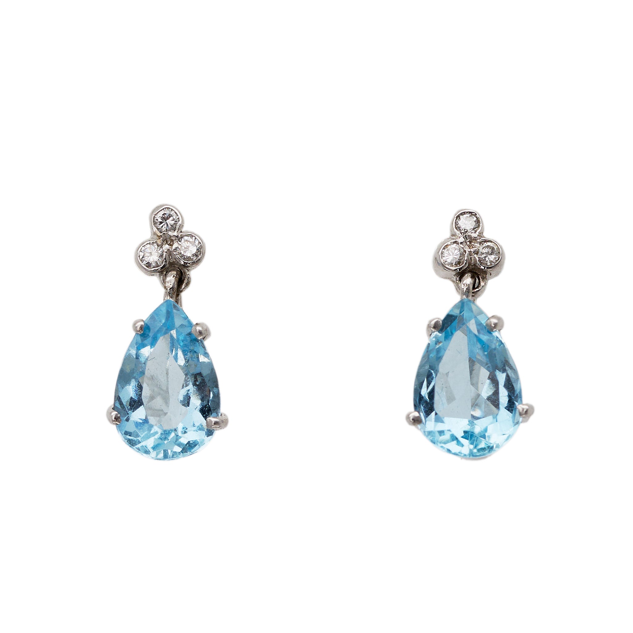 Aquamarine Diamond Drop Earrings-Charlotte Sayers Antique Jewellery