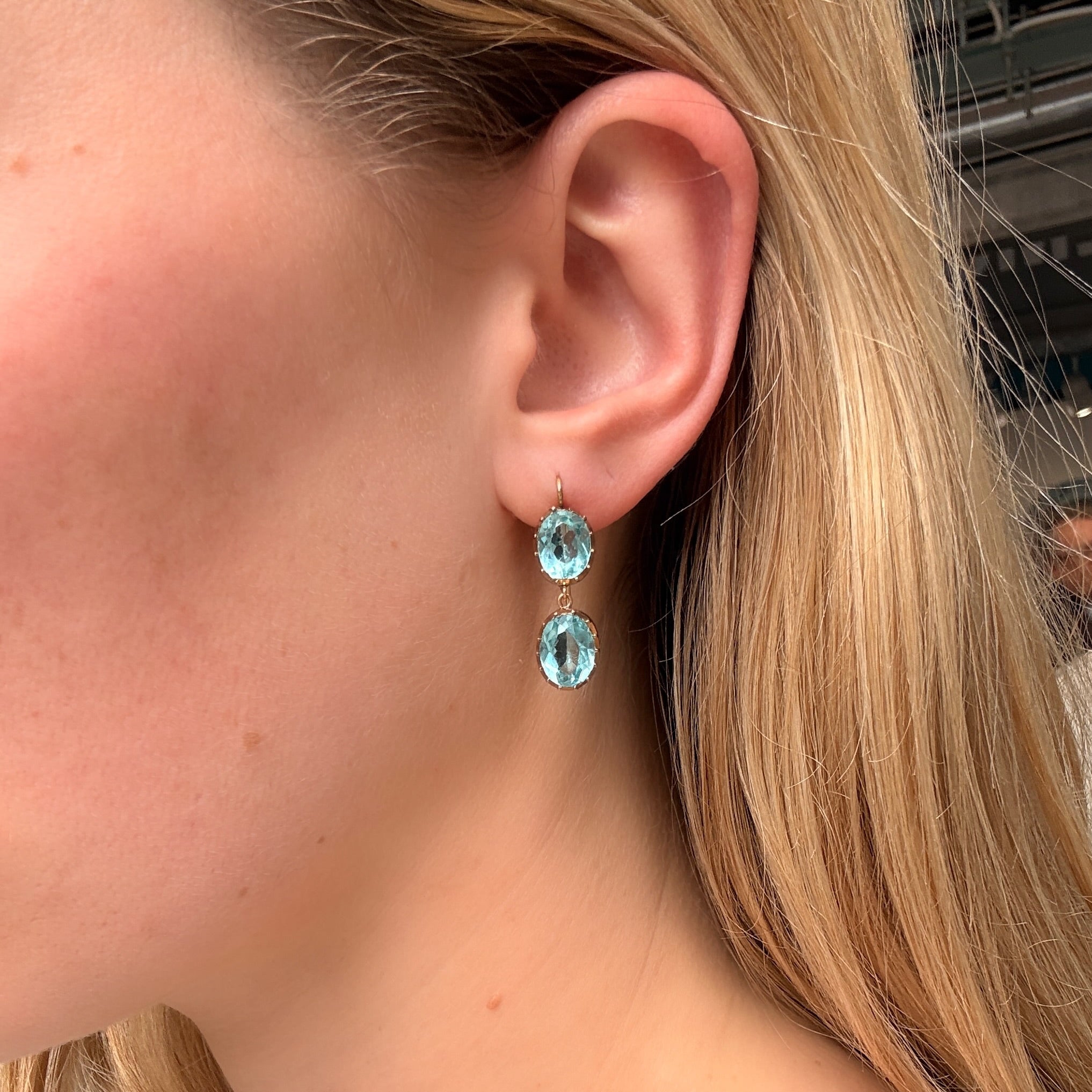 Aquamarine Paste Earrings-Charlotte Sayers Antique Jewellery