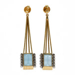 Aquamarine, Yellow Gold and Diamond Drop Earrings-Charlotte Sayers Antique Jewellery