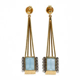 Aquamarine, Yellow Gold and Diamond Drop Earrings-Charlotte Sayers Antique Jewellery