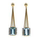 Aquamarine, Yellow Gold and Diamond Drop Earrings-Charlotte Sayers Antique Jewellery