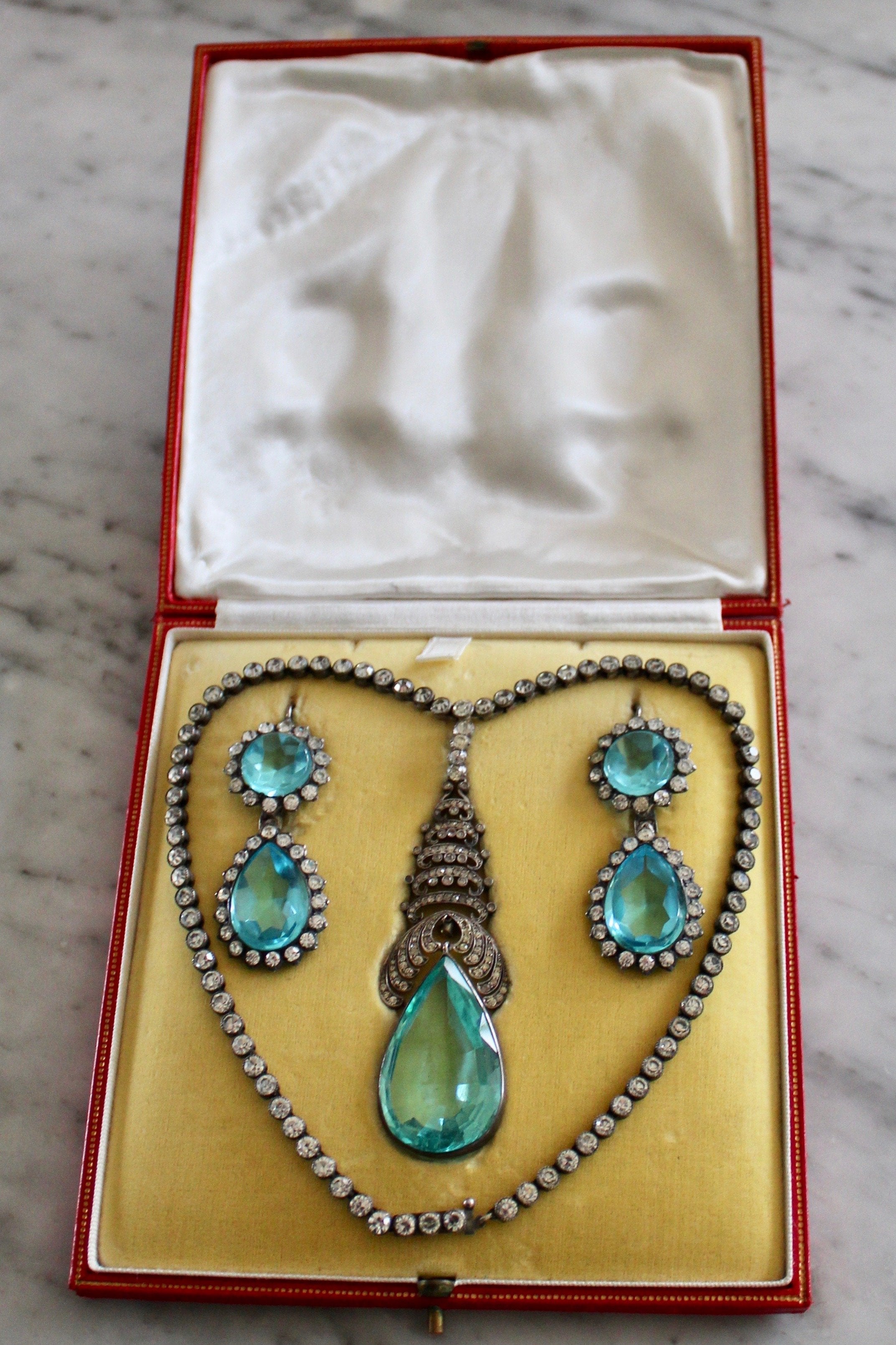 Aquamarine and Colourless Paste Silver Suite-Charlotte Sayers Antique Jewellery