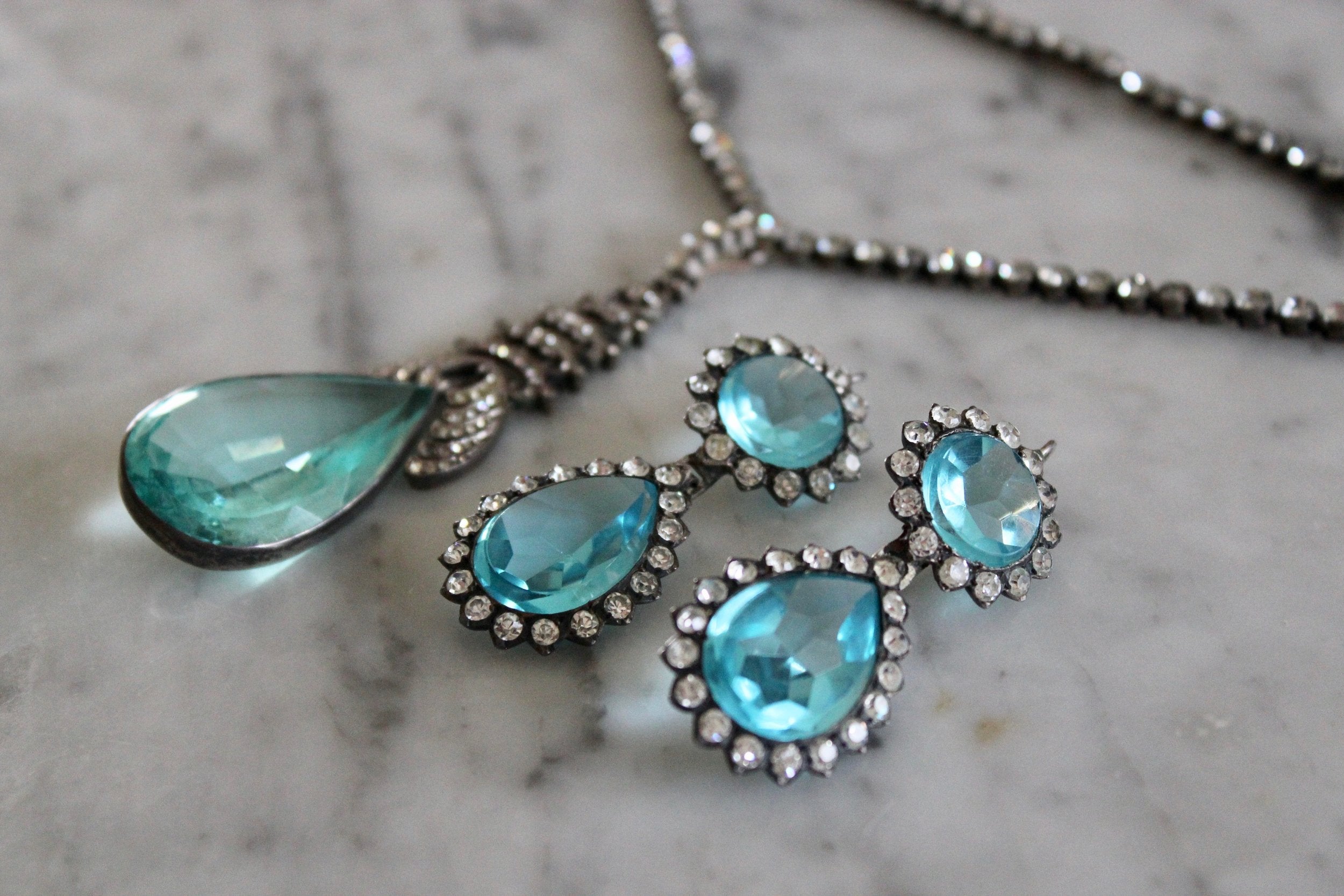 Aquamarine and Colourless Paste Silver Suite-Charlotte Sayers Antique Jewellery