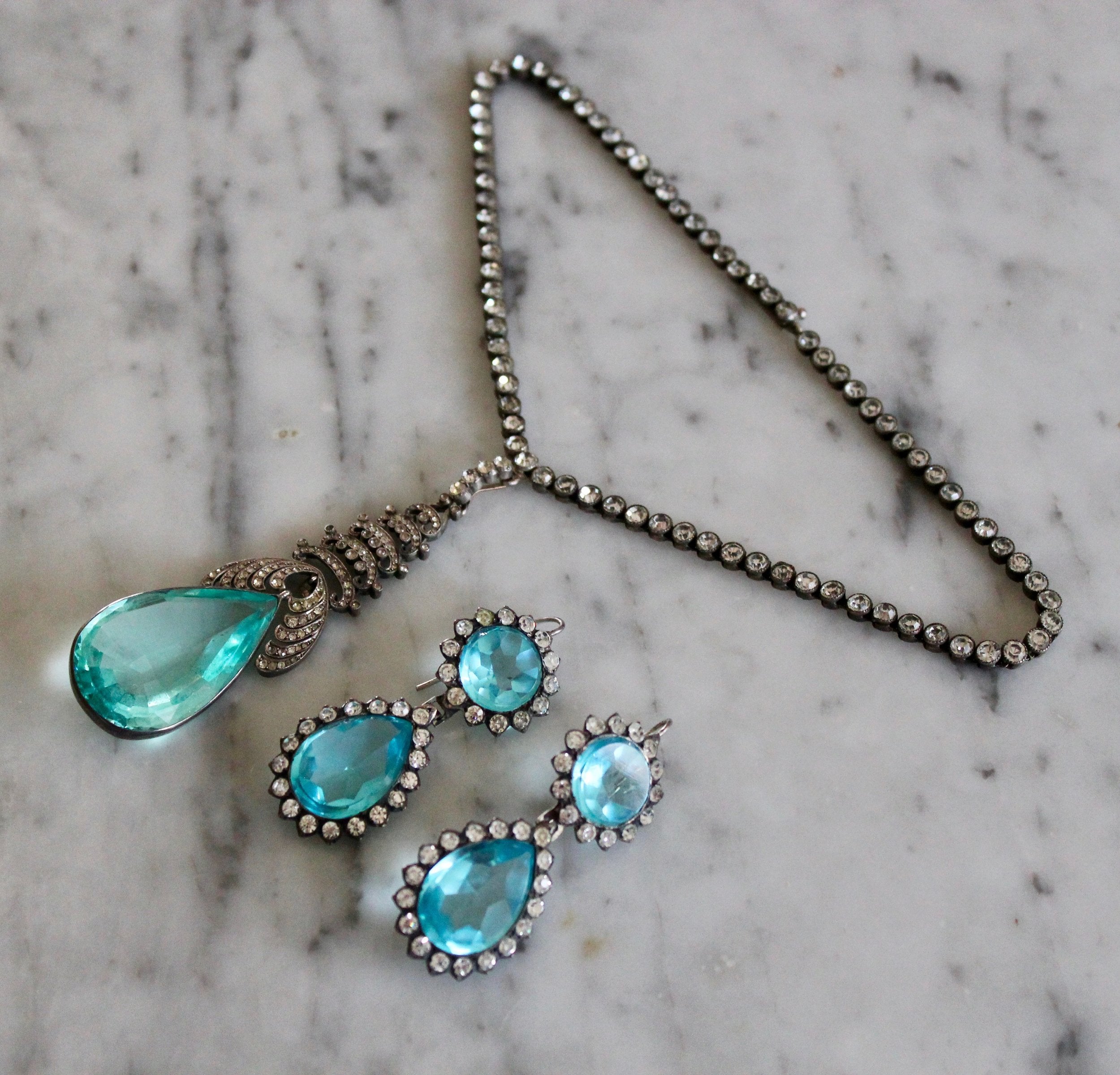 Aquamarine and Colourless Paste Silver Suite-Charlotte Sayers Antique Jewellery