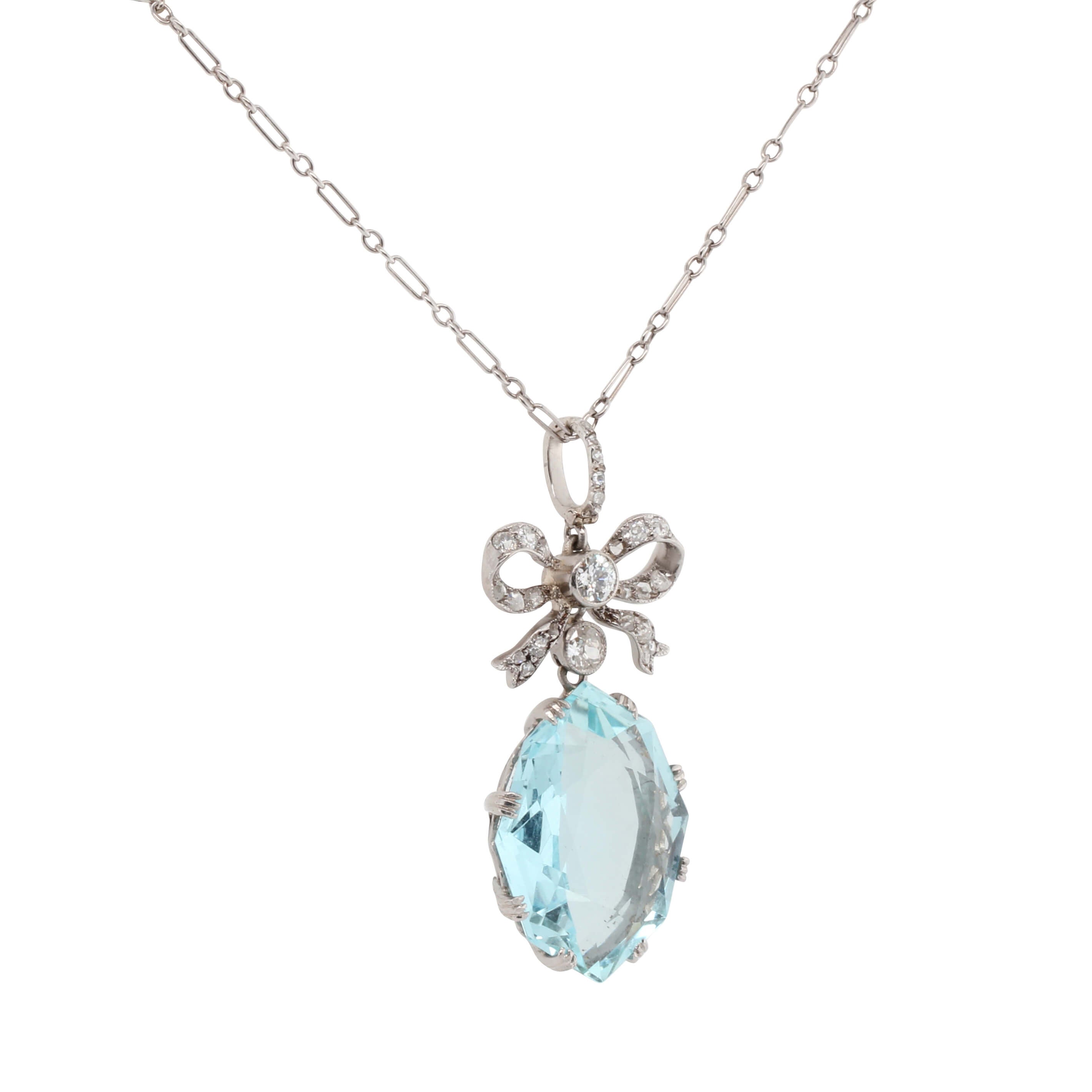 Aquamarine and Diamond Bow Pendant-Charlotte Sayers Antique Jewellery