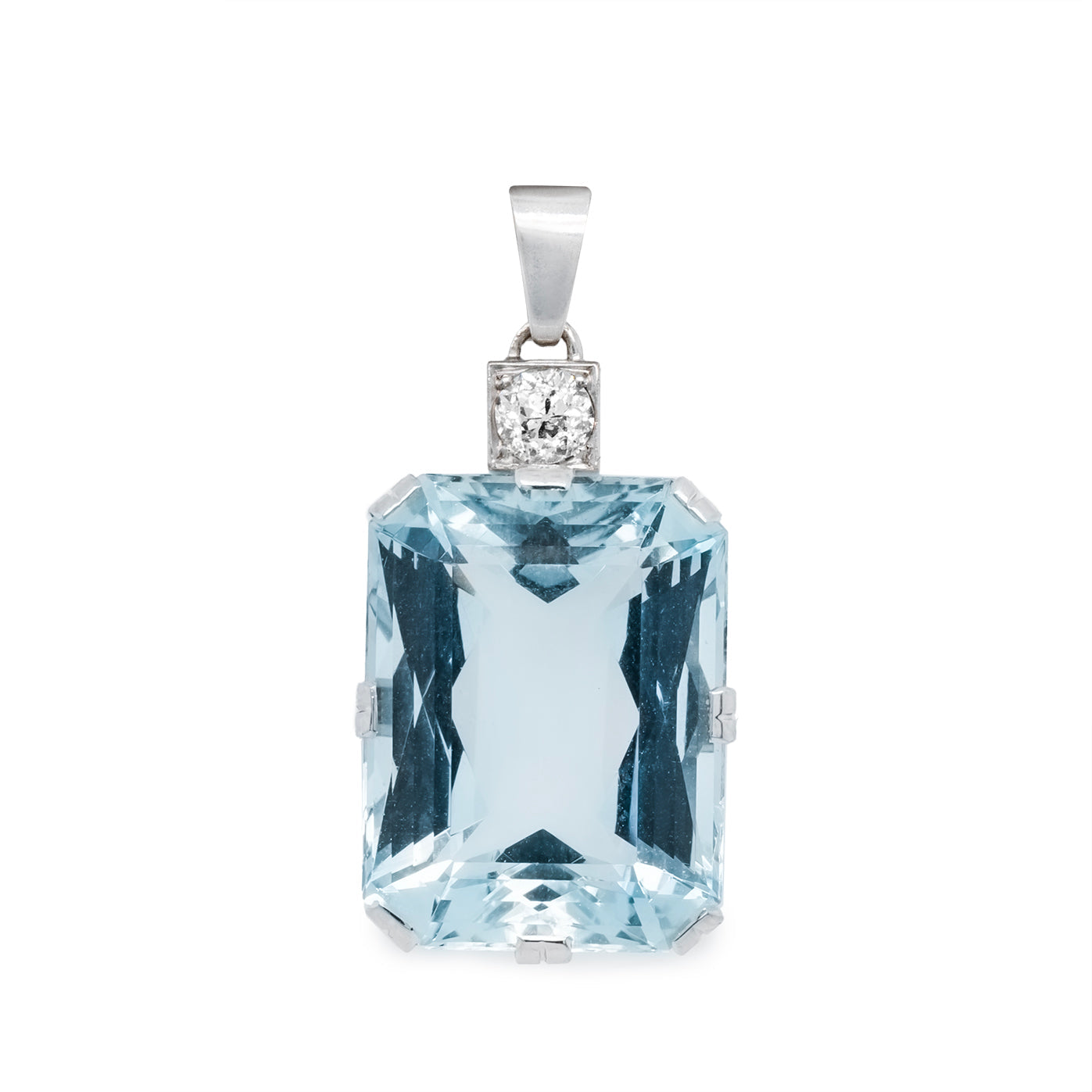 Aquamarine and Diamond Pendant-Charlotte Sayers Antique Jewellery