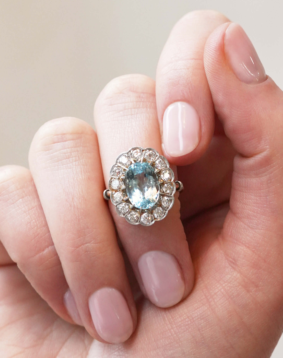 Aquamarine and Diamond Ring-Charlotte Sayers Antique Jewellery