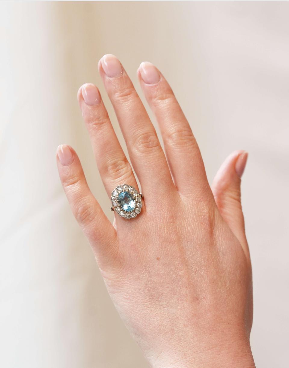 Aquamarine and Diamond Ring-Charlotte Sayers Antique Jewellery