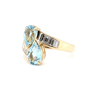 Aquamarine and Diamond Toi Et Moi Ring-Charlotte Sayers Antique Jewellery