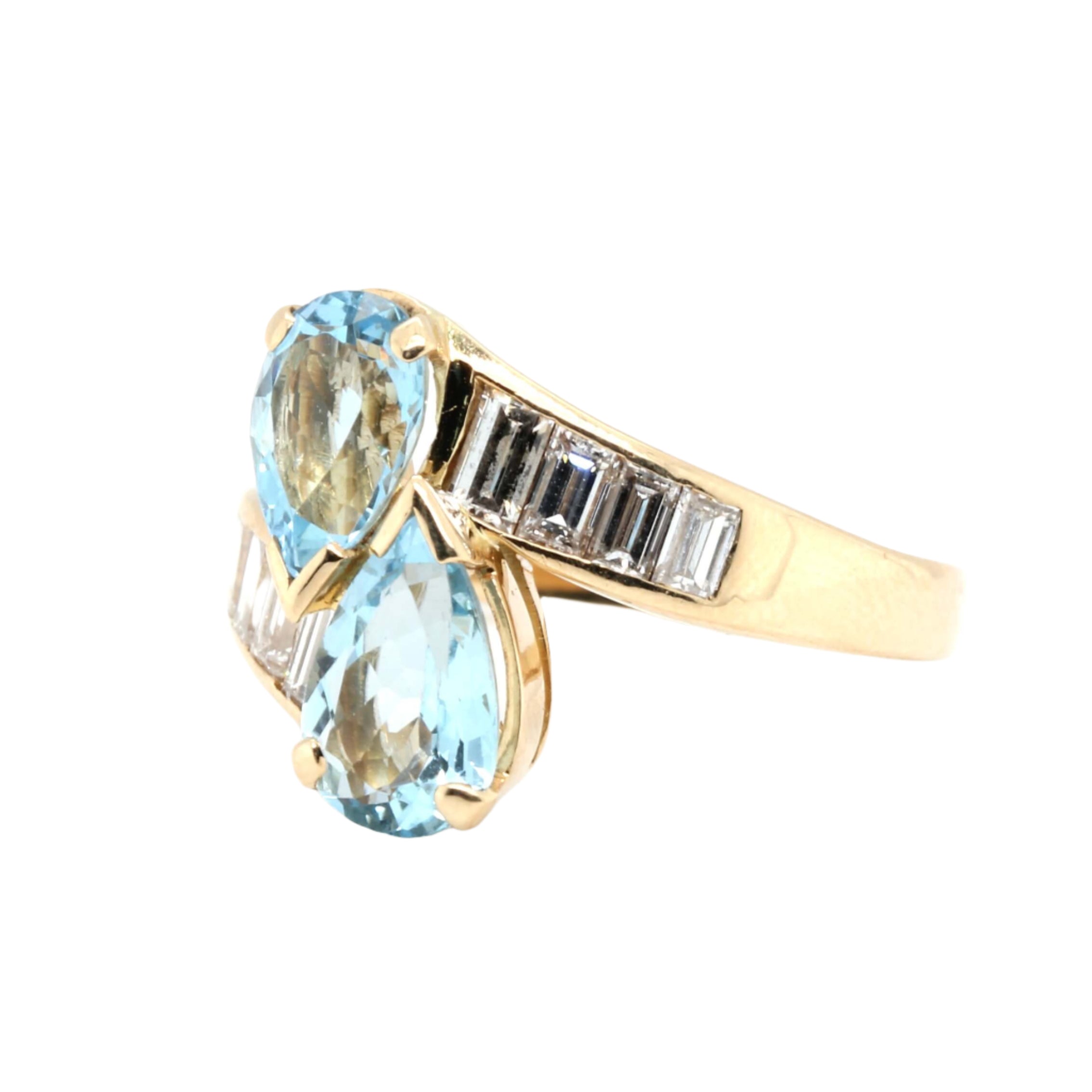 Aquamarine and Diamond Toi Et Moi Ring-Charlotte Sayers Antique Jewellery